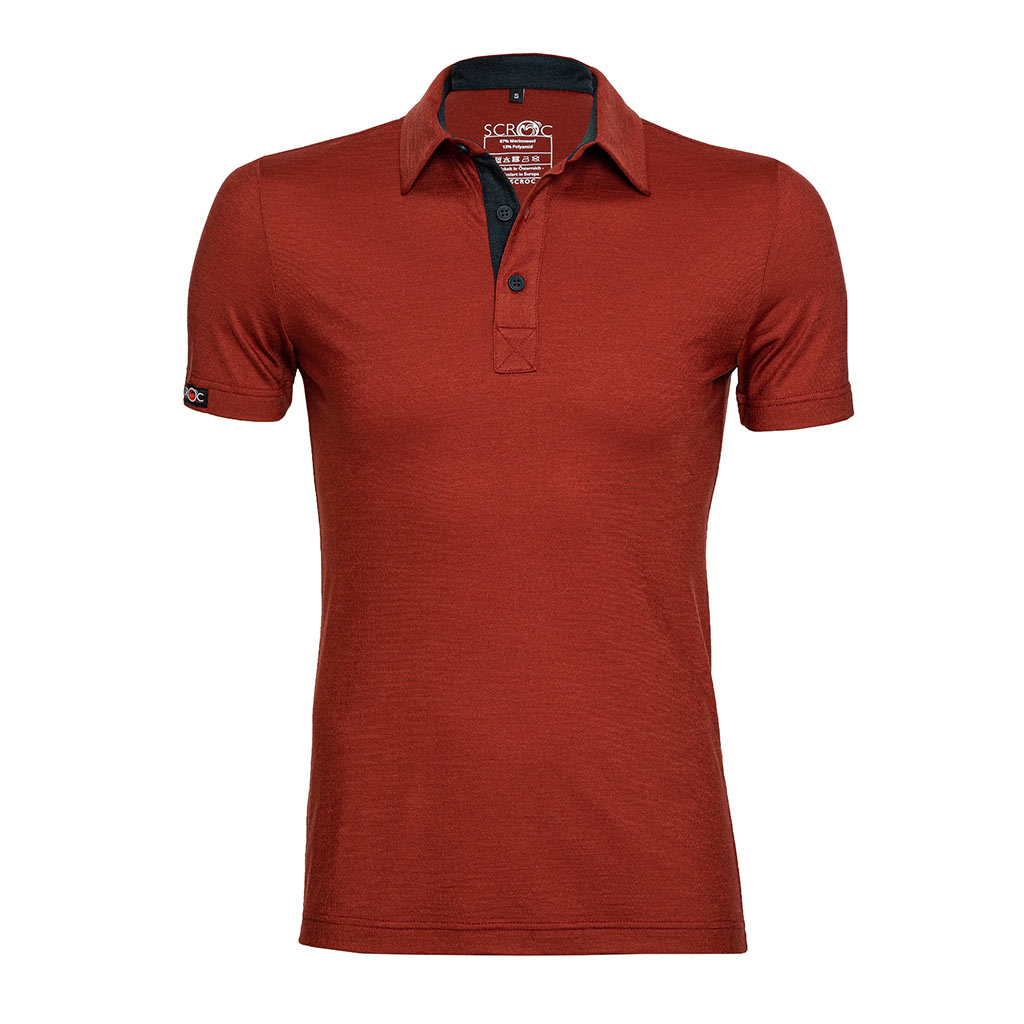 Merino Shirt Herren sMerino 160 Polo Solida rostbraun von SCROC